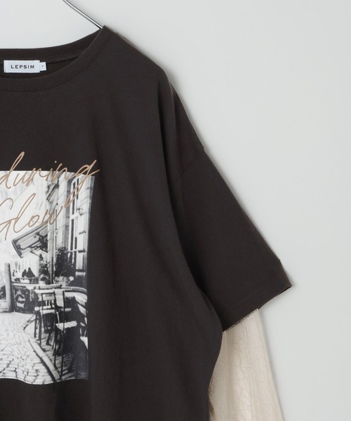 LEPSIM(レプシィム)の「シアーレースレイヤードT 887658(Tシャツ/カットソー・レディース・チャコールグレー/オフホワイト/ライトブルー/ブラック・FREE)」の7枚目の写真