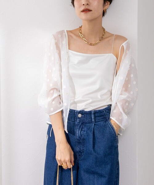 NOLLEY’S Sophi（ノーリーズソフィ）の「サテンスムースベアトップ（チューブトップ・レディース・オフホワイト/ブラック・38/36）」の3枚目の写真