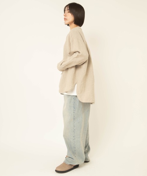 RNA-N(アールエヌエーエヌ)の「B2982 フレンチリネンスタンドカラーシャツジャケット(シャツ/ブラウス・レディース・ブラック/アイボリー/グリーン・FREE)」の17枚目の写真