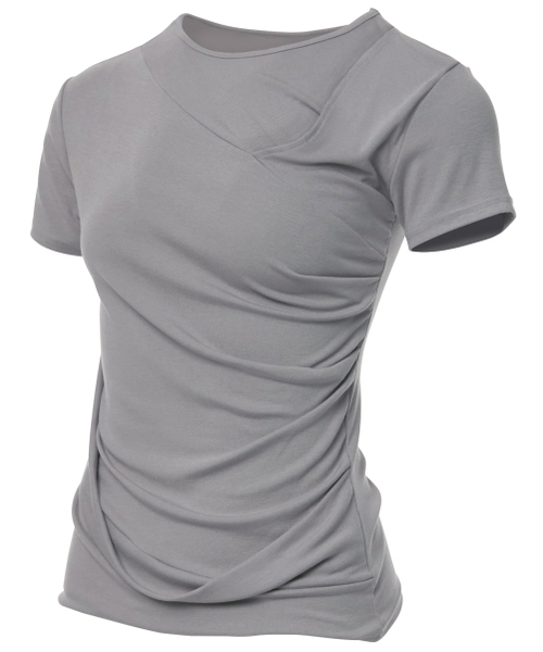FLAREUP（フレアアップ）の「Asymmetrical Draped T-Shirt (FL-147_Gray)（Tシャツ/カットソー・レディース・ライトグレー・OS）」の3枚目の写真