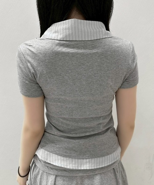 Never mind the XU / Chikashitsu+（ネバーマインド ザ エックスユー / チカシツプラス）の「【nmtc+】Layered Draped Shirring Shirt Top / 【エヌエムティーシープラス】レイヤードドレープシャーリング半袖シャツトップス（シャツ/ブラウス・レディース・グレー/チャコール・ONE SIZE）」の11枚目の写真