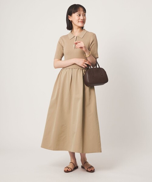 green label relaxing（グリーンレーベルリラクシング）の「エリツキ ドッキング ショートスリーブ ワンピース（ワンピース・レディース・ブラック/ベージュ・FREE）」の2枚目の写真
