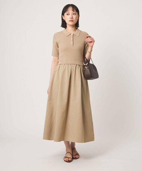 green label relaxing（グリーンレーベルリラクシング）の「エリツキ ドッキング ショートスリーブ ワンピース（ワンピース・レディース・ブラック/ベージュ・FREE）」の5枚目の写真