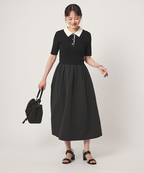 green label relaxing（グリーンレーベルリラクシング）の「エリツキ ドッキング ショートスリーブ ワンピース（ワンピース・レディース・ブラック/ベージュ・FREE）」の6枚目の写真