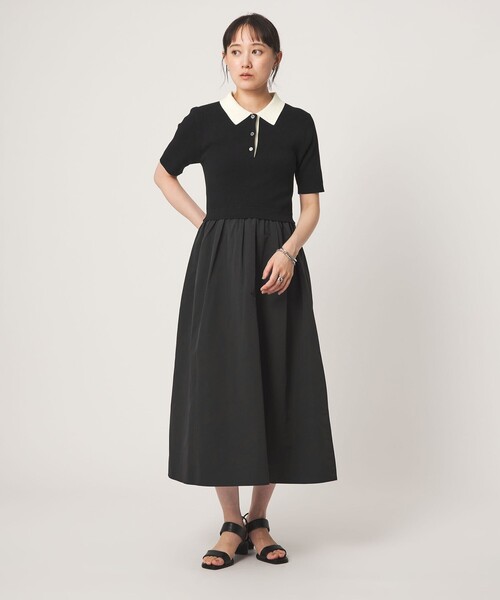 green label relaxing（グリーンレーベルリラクシング）の「エリツキ ドッキング ショートスリーブ ワンピース（ワンピース・レディース・ブラック/ベージュ・FREE）」の7枚目の写真