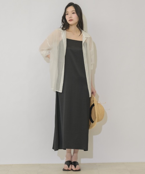 NEUNA（ヌナ）の「【体型カバーが叶うシルエット◎】ワッシャーサテンフレアキャミワンピース（ワンピース・レディース・アイボリー/ブラック/ライトブルー・FREE）」の6枚目の写真