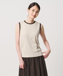 リブ バイカラーパイピング ノースリーブ Tシャツ