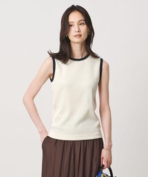 リブ バイカラーパイピング ノースリーブ Tシャツ