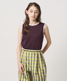 リブ バイカラーパイピング ノースリーブ Tシャツ
