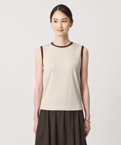 UNITED ARROWS(ユナイテッドアローズ)の「リブ バイカラーパイピング ノースリーブ Tシャツ(タンクトップ・レディース・ベージュ/ワイン/ネイビー/オフホワイト/ダークグレー・FREE)」の6枚目の写真