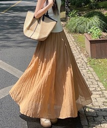 リネン混 ギャザー アシンメトリー フレアスカート