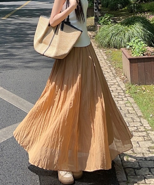 AMAJI(アマジ)の「リネン混 ギャザー アシンメトリー フレアスカート(スカート・レディース・ホワイト/ベージュ/ブラウン/ライトブルー・SMALL/MEDIUM/LARGE/X-LARGE)」の2枚目の写真