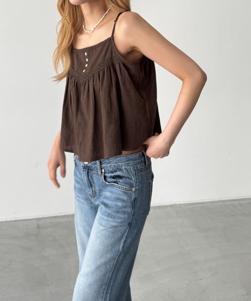 CANAL JEAN(キャナルジーン)の「HARING コットンリネンレーストリムキャミ(シャツ/ブラウス・レディース・ネイビー/ブラウン・ONE SIZE)」の13枚目の写真