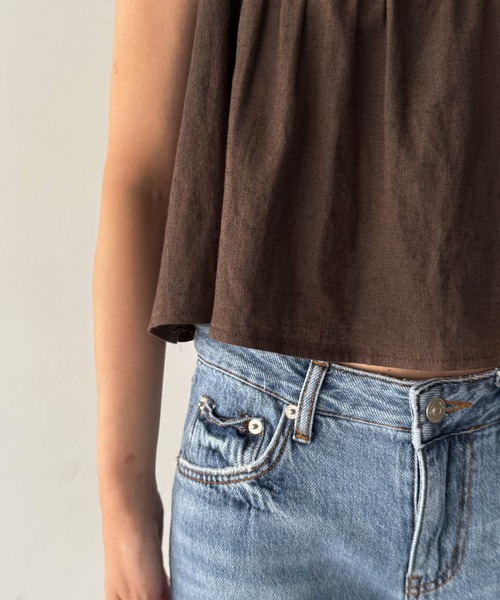 CANAL JEAN(キャナルジーン)の「HARING コットンリネンレーストリムキャミ(シャツ/ブラウス・レディース・ネイビー/ブラウン・ONE SIZE)」の5枚目の写真
