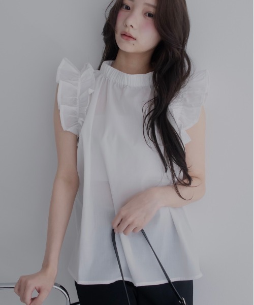JUMELLE(ジュメロ)の「ブロードフリルブラウス(シャツ/ブラウス・レディース・ブルー/ホワイト・MEDIUM)」の2枚目の写真
