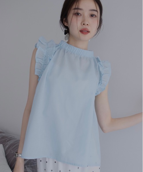 JUMELLE(ジュメロ)の「ブロードフリルブラウス(シャツ/ブラウス・レディース・ブルー/ホワイト・MEDIUM)」の1枚目の写真