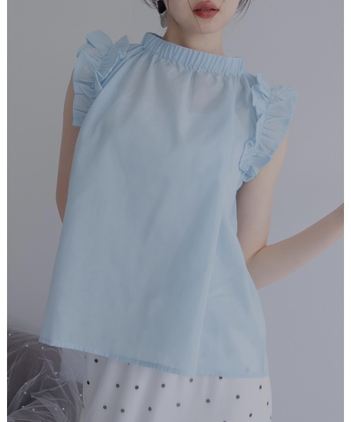 JUMELLE(ジュメロ)の「ブロードフリルブラウス(シャツ/ブラウス・レディース・ブルー/ホワイト・MEDIUM)」の10枚目の写真