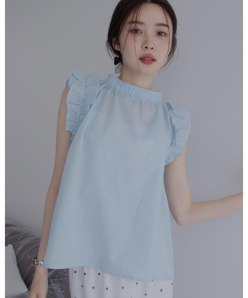 JUMELLE(ジュメロ)の「ブロードフリルブラウス(シャツ/ブラウス・レディース・ブルー/ホワイト・MEDIUM)」の7枚目の写真