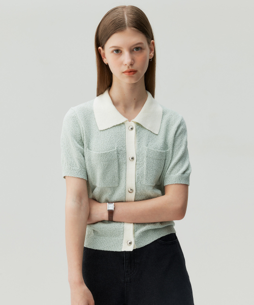 MIND BRIDGE WOMEN（マインドブリッジウーマン）の「[W][COUTURE]ブークレ配色カーディガン - 2カラー（カーディガン/ボレロ・レディース・ミント/ブルー・55/66）」の3枚目の写真