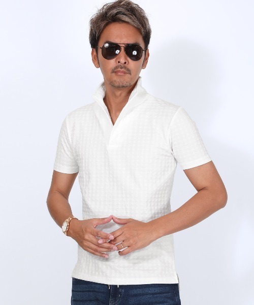 LUXSTYLE(ラグスタイル)の「フクレチェックイタリアンカラーポロシャツ(ポロシャツ・メンズ・チャコール/ブラウン/ネイビー/ホワイト/ブラック・M/S/XL/L)」の8枚目の写真