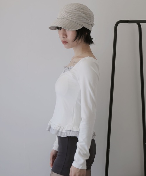 Ulysses(ユリシス)の「フェイクレイヤードスクエアネックカットソー(Tシャツ/カットソー・レディース・ホワイト/グレー・F)」の8枚目の写真