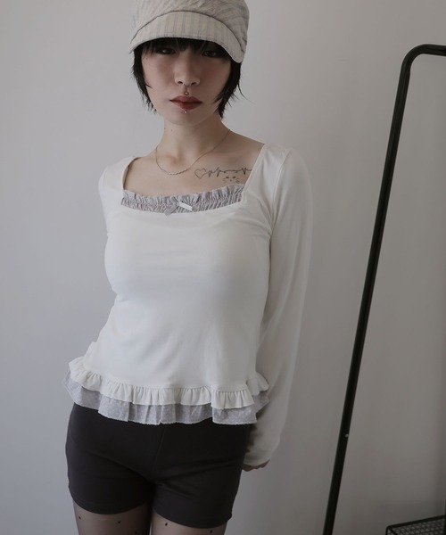 Ulysses(ユリシス)の「フェイクレイヤードスクエアネックカットソー(Tシャツ/カットソー・レディース・ホワイト/グレー・F)」の10枚目の写真