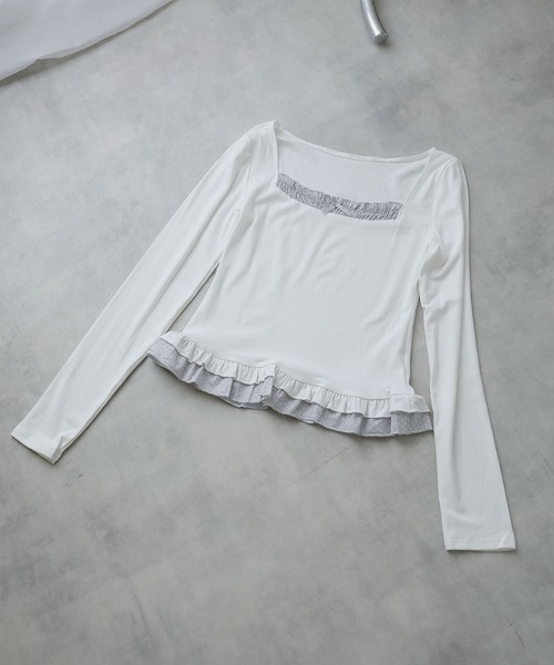 Ulysses(ユリシス)の「フェイクレイヤードスクエアネックカットソー(Tシャツ/カットソー・レディース・ホワイト/グレー・F)」の15枚目の写真