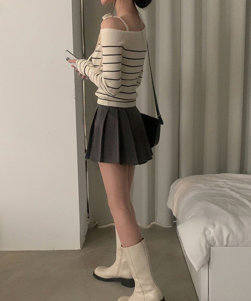 Girly Doll(ガーリードール)の「リボンワンショルボーダーリブニット(ニット/セーター・レディース・ネイビー/オフホワイト/ブルー/ピンク・FREE)」の15枚目の写真