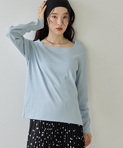 DISCOAT(ディスコート)の「【Noka】前後2WAYリブプルオーバー《WEB限定》(Tシャツ/カットソー・レディース・オフホワイト/ブラック/ライトグレー/サックスブルー・FREE)」の4枚目の写真