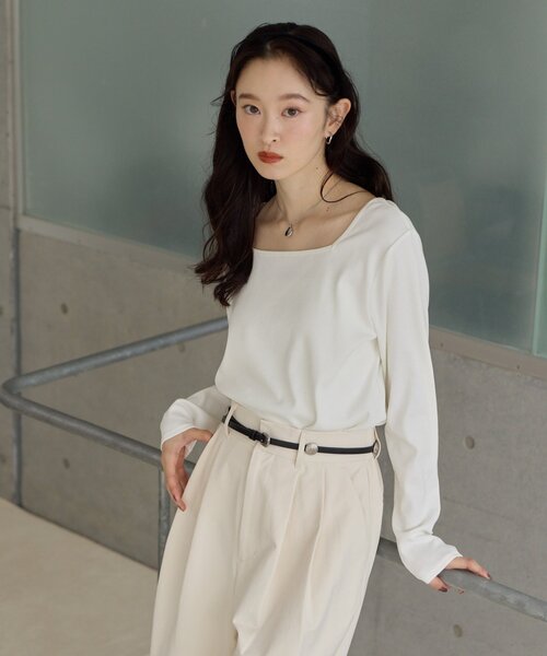 DISCOAT(ディスコート)の「【Noka】前後2WAYリブプルオーバー《WEB限定》(Tシャツ/カットソー・レディース・オフホワイト/ブラック/ライトグレー/サックスブルー・FREE)」の13枚目の写真
