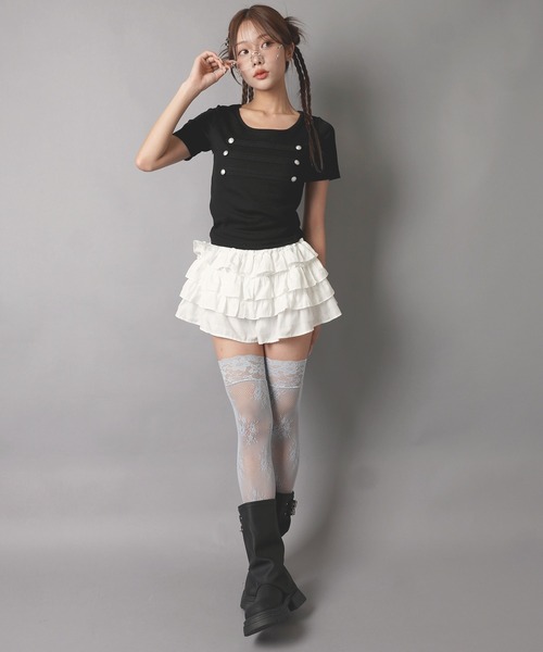SPINNS（スピンズ）の「ナポレオン半袖カットソー/ストリート女子（Tシャツ/カットソー・レディース・ミント/ブラック/オフホワイト/ピンク・ONESIZE）」の13枚目の写真