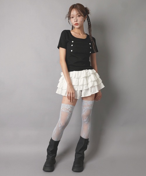 SPINNS（スピンズ）の「ナポレオン半袖カットソー/ストリート女子（Tシャツ/カットソー・レディース・ミント/ブラック/オフホワイト/ピンク・ONESIZE）」の14枚目の写真
