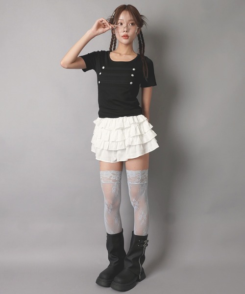 SPINNS（スピンズ）の「ナポレオン半袖カットソー/ストリート女子（Tシャツ/カットソー・レディース・ミント/ブラック/オフホワイト/ピンク・ONESIZE）」の15枚目の写真