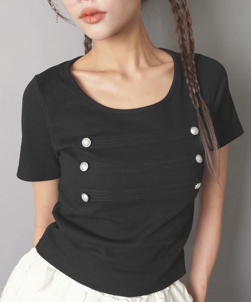 SPINNS（スピンズ）の「ナポレオン半袖カットソー/ストリート女子（Tシャツ/カットソー・レディース・ミント/ブラック/オフホワイト/ピンク・ONESIZE）」の12枚目の写真