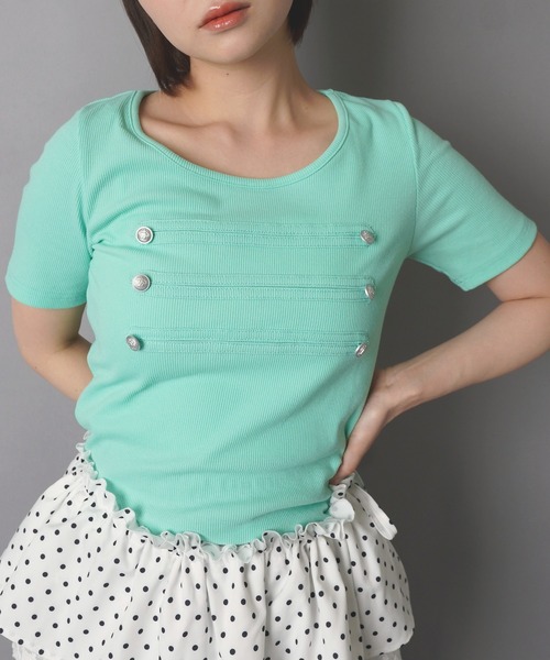 SPINNS（スピンズ）の「ナポレオン半袖カットソー/ストリート女子（Tシャツ/カットソー・レディース・ミント/ブラック/オフホワイト/ピンク・ONESIZE）」の5枚目の写真