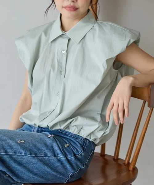BIRTHDAY BASH(バースデイバッシュ)の「PUFFY NS SHIRT TOPS(パフNSシャツトップス)(シャツ/ブラウス・レディース・ミント/ホワイト・FREE)」の1枚目の写真