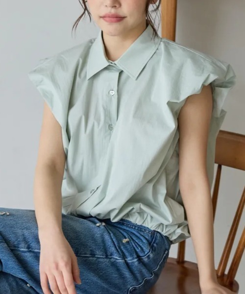 BIRTHDAY BASH(バースデイバッシュ)の「PUFFY NS SHIRT TOPS(パフNSシャツトップス)(シャツ/ブラウス・レディース・ミント/ホワイト・FREE)」の9枚目の写真