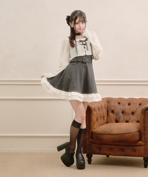 Pal elfy(パルエルフィー)の「ウエストリボン付きシアーカーディガン(カーディガン/ボレロ・レディース・オフホワイト/ブラック・フリー)」の15枚目の写真