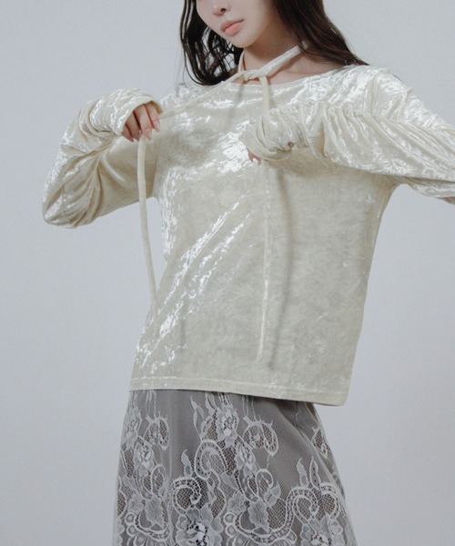 Social GIRL（ソーシャルガール）の「チョーカー付き ベロア シャーリングトップス 長袖（Tシャツ/カットソー・レディース・ブラウン/ブラック/アイボリー・M）」の4枚目の写真