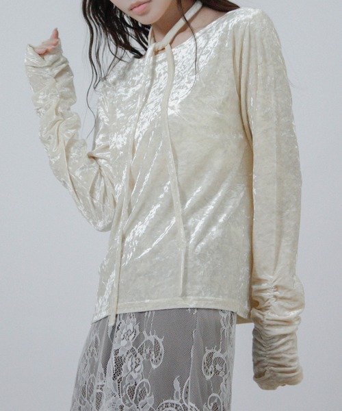 Social GIRL（ソーシャルガール）の「チョーカー付き ベロア シャーリングトップス 長袖（Tシャツ/カットソー・レディース・ブラウン/ブラック/アイボリー・M）」の6枚目の写真