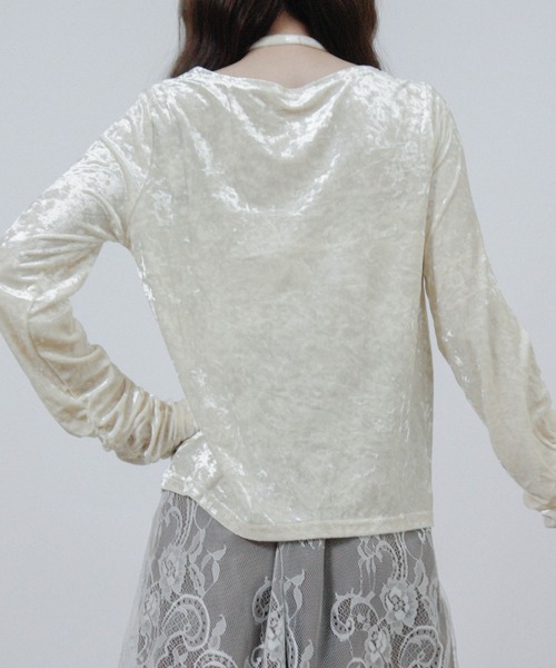 Social GIRL（ソーシャルガール）の「チョーカー付き ベロア シャーリングトップス 長袖（Tシャツ/カットソー・レディース・ブラウン/ブラック/アイボリー・M）」の7枚目の写真