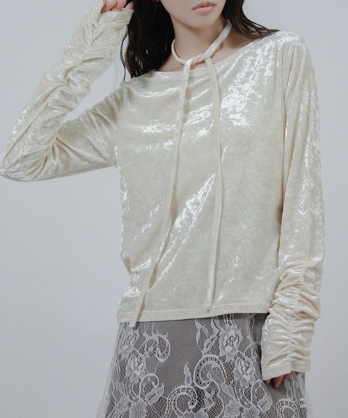 Social GIRL（ソーシャルガール）の「チョーカー付き ベロア シャーリングトップス 長袖（Tシャツ/カットソー・レディース・ブラウン/ブラック/アイボリー・M）」の8枚目の写真