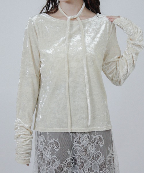 Social GIRL（ソーシャルガール）の「チョーカー付き ベロア シャーリングトップス 長袖（Tシャツ/カットソー・レディース・ブラウン/ブラック/アイボリー・M）」の9枚目の写真