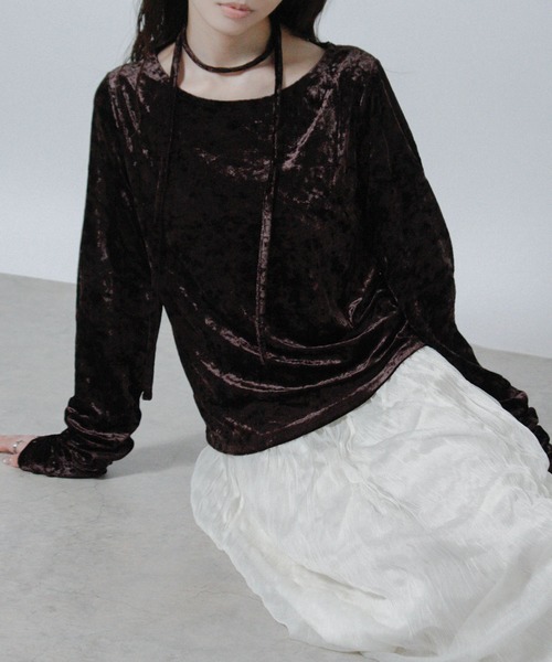 Social GIRL（ソーシャルガール）の「チョーカー付き ベロア シャーリングトップス 長袖（Tシャツ/カットソー・レディース・ブラウン/ブラック/アイボリー・M）」の14枚目の写真