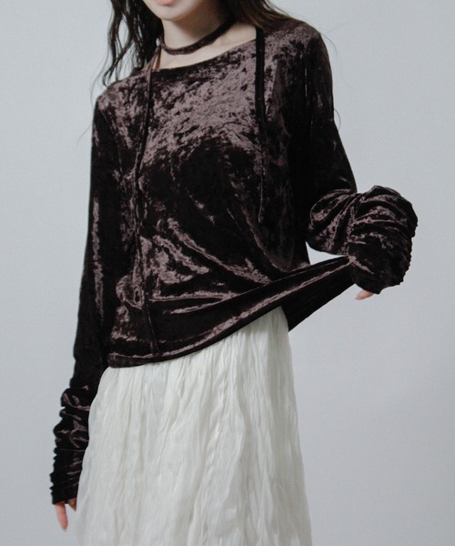 Social GIRL（ソーシャルガール）の「チョーカー付き ベロア シャーリングトップス 長袖（Tシャツ/カットソー・レディース・ブラウン/ブラック/アイボリー・M）」の15枚目の写真