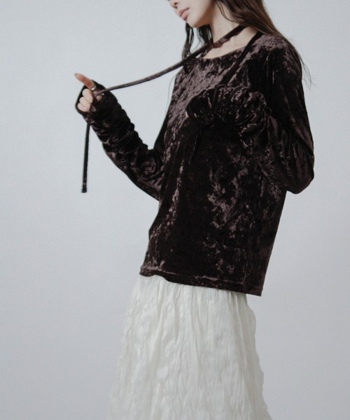 Social GIRL（ソーシャルガール）の「チョーカー付き ベロア シャーリングトップス 長袖（Tシャツ/カットソー・レディース・ブラウン/ブラック/アイボリー・M）」の16枚目の写真