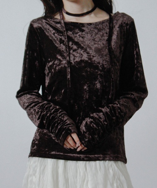Social GIRL（ソーシャルガール）の「チョーカー付き ベロア シャーリングトップス 長袖（Tシャツ/カットソー・レディース・ブラウン/ブラック/アイボリー・M）」の18枚目の写真