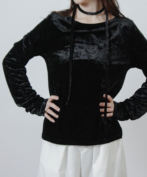 Social GIRL（ソーシャルガール）の「チョーカー付き ベロア シャーリングトップス 長袖（Tシャツ/カットソー・レディース・ブラウン/ブラック/アイボリー・M）」の22枚目の写真