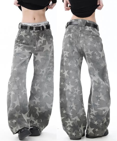 FreeZone(フリーゾーン)の「ヴィンテージ星迷彩ワイドジーンズ(デニムパンツ・メンズ・グレー・SMALL/MEDIUM/LARGE)」の2枚目の写真