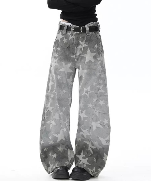 FreeZone(フリーゾーン)の「ヴィンテージ星迷彩ワイドジーンズ(デニムパンツ・メンズ・グレー・SMALL/MEDIUM/LARGE)」の3枚目の写真